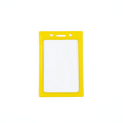 1820-3009 Yellow - A Vertical Vinyl Color Frame Badge Holder (P/N 1820-300x) in yellow, featuring a clear window and ideal for color-coded access systems, is centered on a white background.