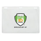 Custom Clear 6x4 Vinyl Horizontal Large Event Badge Holders - Personalize by Adding Your Logo displaying the Specialist ID Inc logo, with green and white colors, and the text "SPECIALIST ID" at the bottom, ensuring excellent brand visibility.