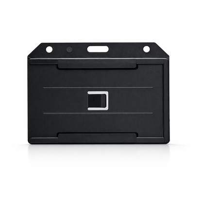 A 2-Sided Horizontal Multi-Card Holder (1840-305X) with a horizontal slide-in slot, made from rigid plastic, featuring a central clip opening and designed as a 2-sided horizontal multi-card holder.