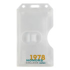 A translucent, customizable Custom 2-Sided Rigid Vertical Multi-Card Holder (1840-308X) - Add Your Logo featuring a professional look with a blue and gold "1978 Honors College" logo at the bottom.