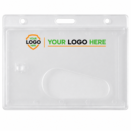 1840-6000 badge holder with a small shield and horizontal Your Logo Here branding across the top.
