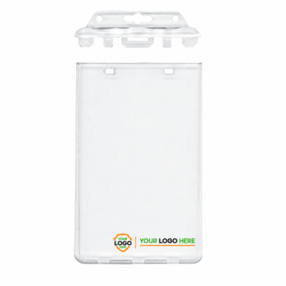 1840-6045 badge holder with a small shield and horizontal Your Logo Here branding along the bottom.