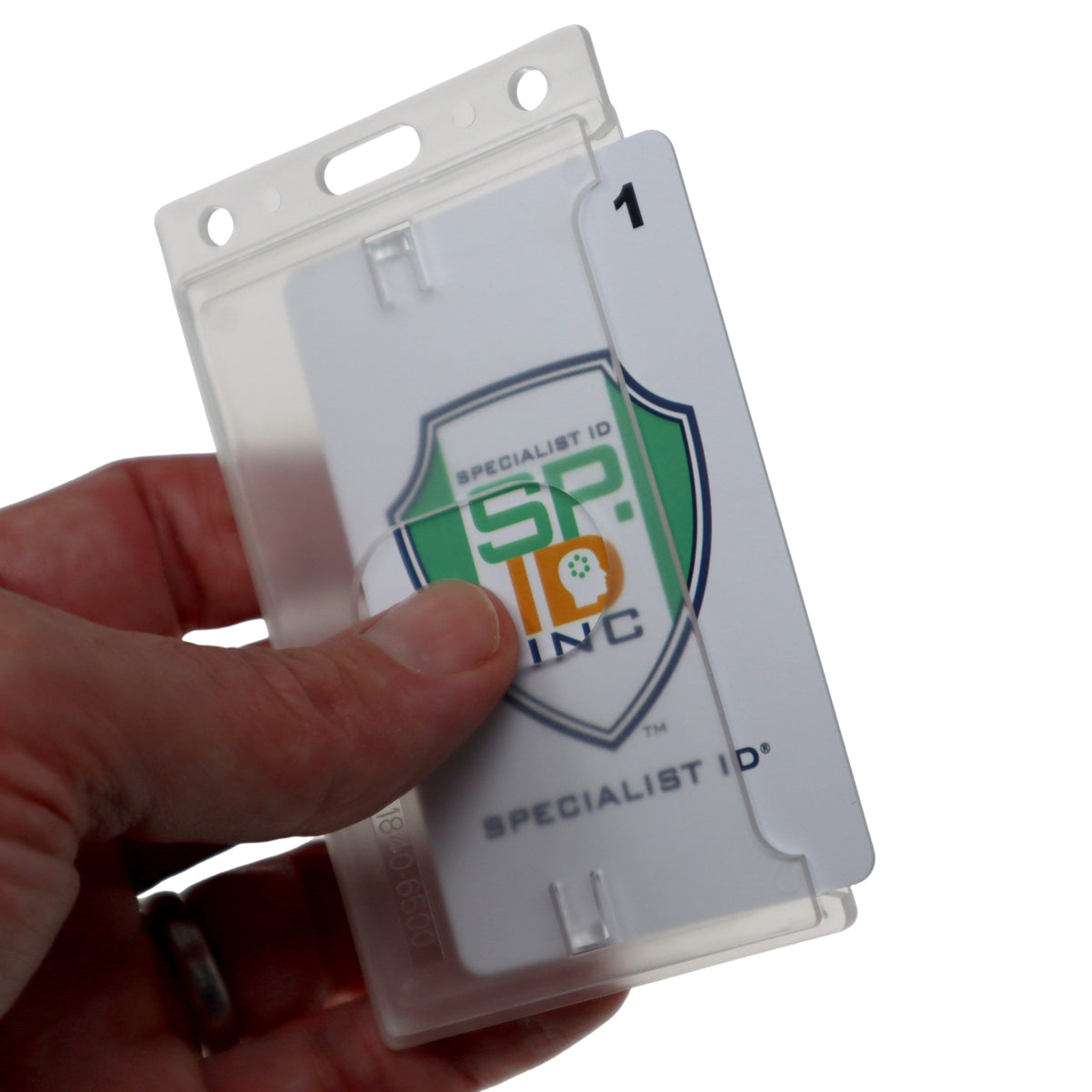 Badge Holder Vertical Hard Plastic - Slim & Durable Single ID Frosted Badge Protector (1840-6500)
