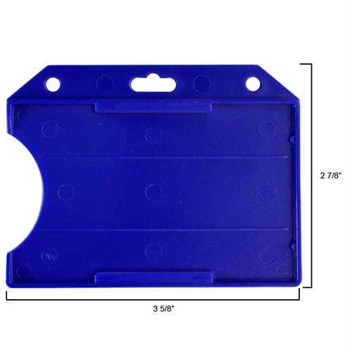 A Custom Horizontal Open-Face Rigid Plastic Card Holder (1840-811X) - Add Your Logo with dimensions labeled as 3 5/8 inches in width and 2 7/8 inches in height, ideal for those seeking custom badge holders.