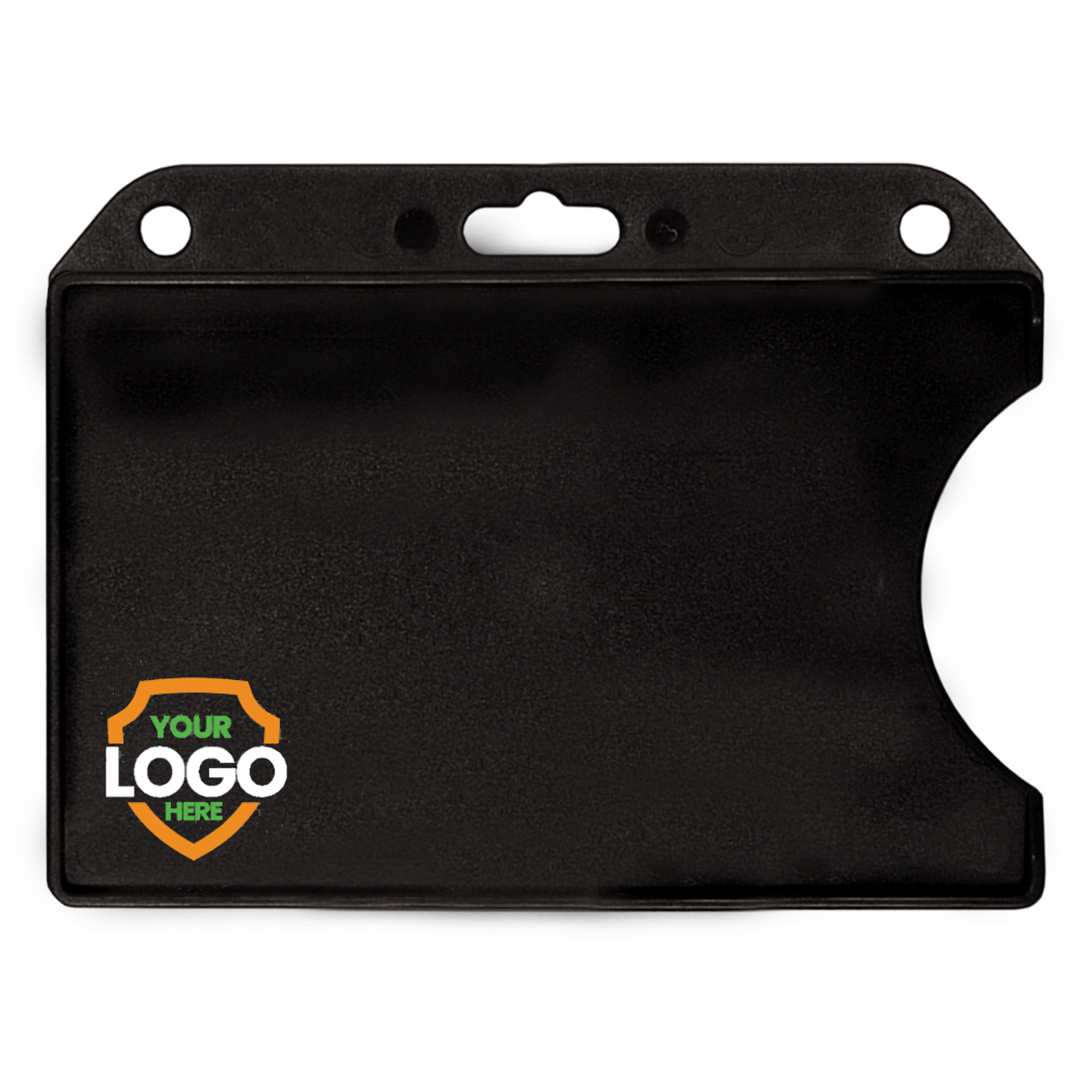 Custom Black Horizontal Open-Face Rigid Plastic Card Holder with logo