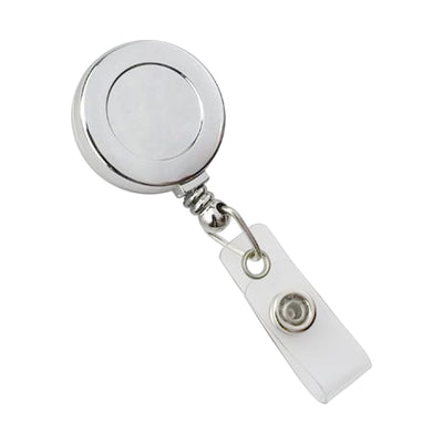 Retractable Badge Reel with Belt Clip, Silver Chrome Plastic, Standard 1-1/4" Size (P/N 2120-3030)