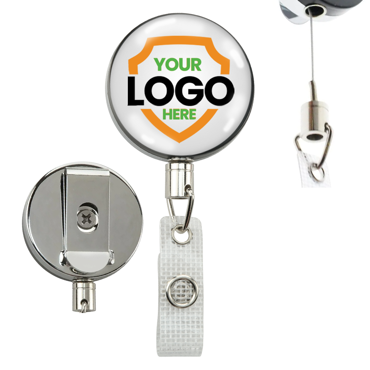 Custom heavy duty badge metal badge reel with retractable steel cord and metal belt clip