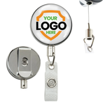 Custom heavy duty badge metal badge reel with retractable steel cord and metal belt clip - Add Your Logo for brand recognition