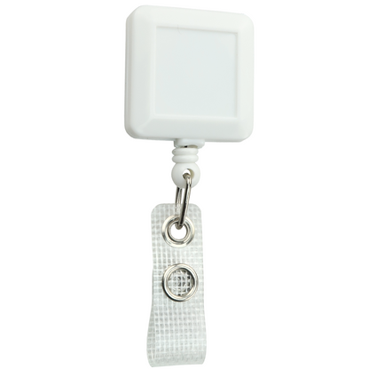 White square badge reel with reinforced vinyl strap, SPID-3080-WHITE