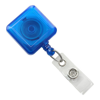 Translucent blue square badge reel with clear vinyl strap and slide-style belt clip (2120-3862). Sold by Specialist ID.