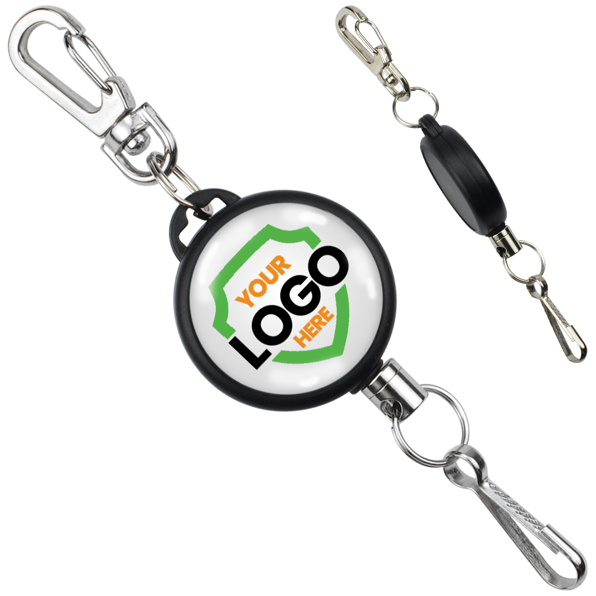A Custom Retractable Ski Pass Holder - Heavy Duty Sport Reel (2120-4101) - Add Your Logo with a logo area and metal clips on both ends, perfect as promotional items for ski resorts.