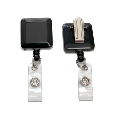 Black Square Badge Reel With Spring Clip  (P/N 2120-5701)