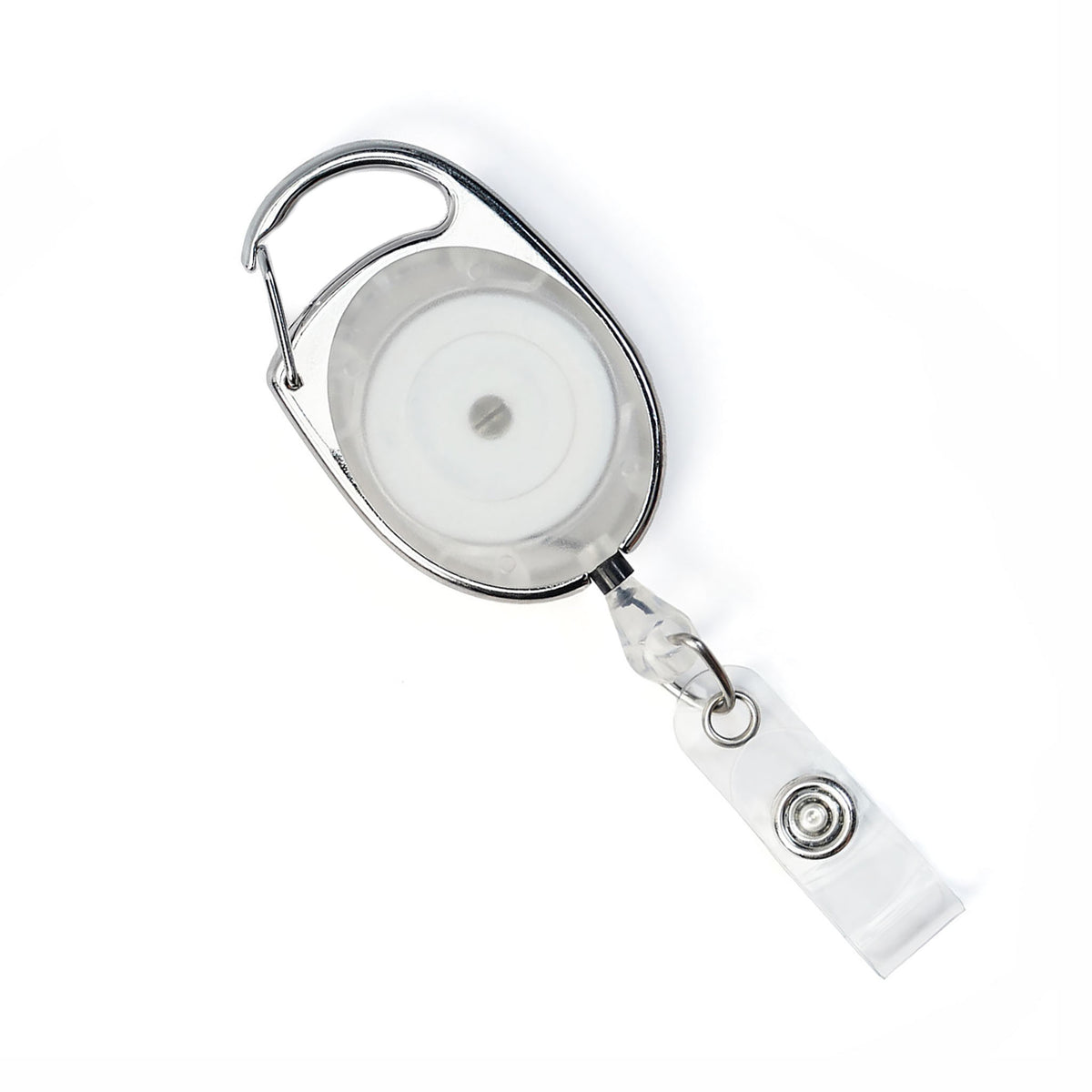 2120-7050 Translucent White (clear) - Carabiner Badge Reel with Oval Clip for Belt Loops and Bag Straps (2120-70XX)—perfect for securely displaying your ID cards on belts or bags.
