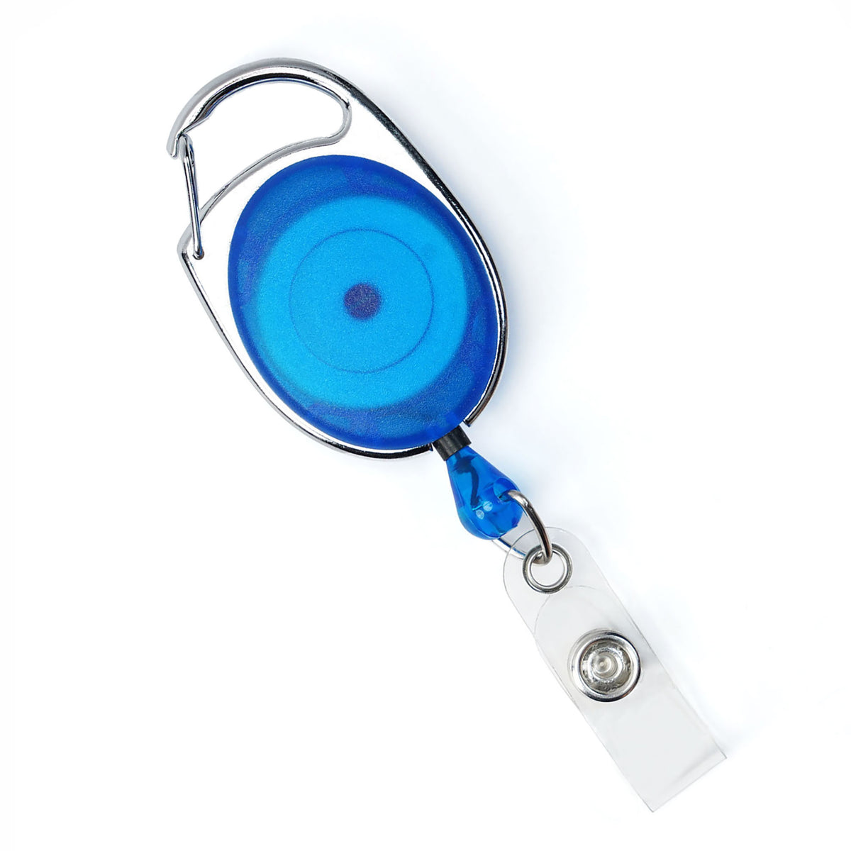 2120-7052 Translucent Blue - The Carabiner Badge Reel with Oval Clip for Belt Loops and Bag Straps (2120-70XX) features a strong metal clip, durable nylon cord, and clear strap with secure metal snap.