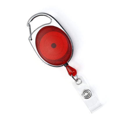 2120-7056 Translucent Red - Carabiner Badge Reel with Oval Clip for Belt Loops and Bag Straps (2120-70XX) features a durable clip and clear strap for secure, convenient ID card attachment.