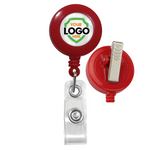 Custom badge reel - logo size 3/4 inch - swivel spring clip (red)