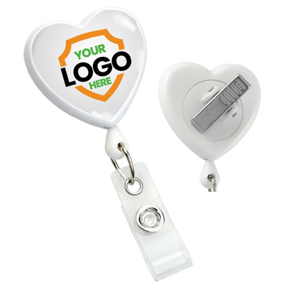 Custom Heart Shaped Badge Reel With Rotating Spring Clip - Personalize with Your Logo