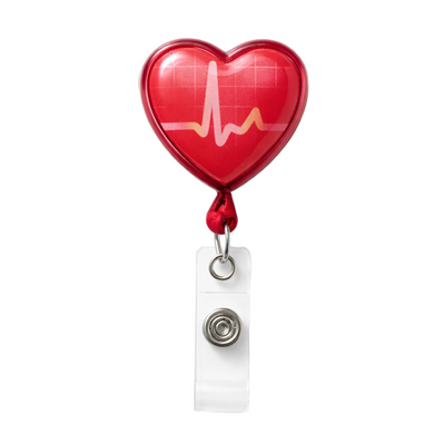 Heart Shaped EKG Themed Badge Reel with Swivel Spring Clip (2120-7636 & 2120-7638)