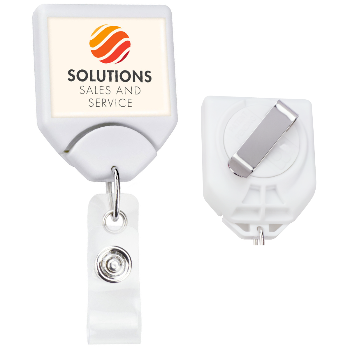 A close-up of a Personalized B-REEL Retractable Badge Reel with Belt Clip - Upload Your Logo, enhancing brand awareness with retractable B-Reels. Sold by Specialist ID.