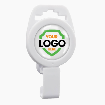 Custom Non-Magnetic Badge Reel with Plastic Clip - No Twist Design - Add Your Logo with a customizable logo space in the center, surrounded by a green and orange design. Sold by Specialist ID.
