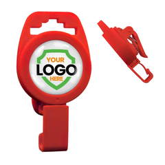 Custom Non-Magnetic Badge Reel with Plastic Clip - No Twist Design - Add Your Logo. Another angle shows the retractable badge clip mechanism, perfect for displaying your personalized logo.