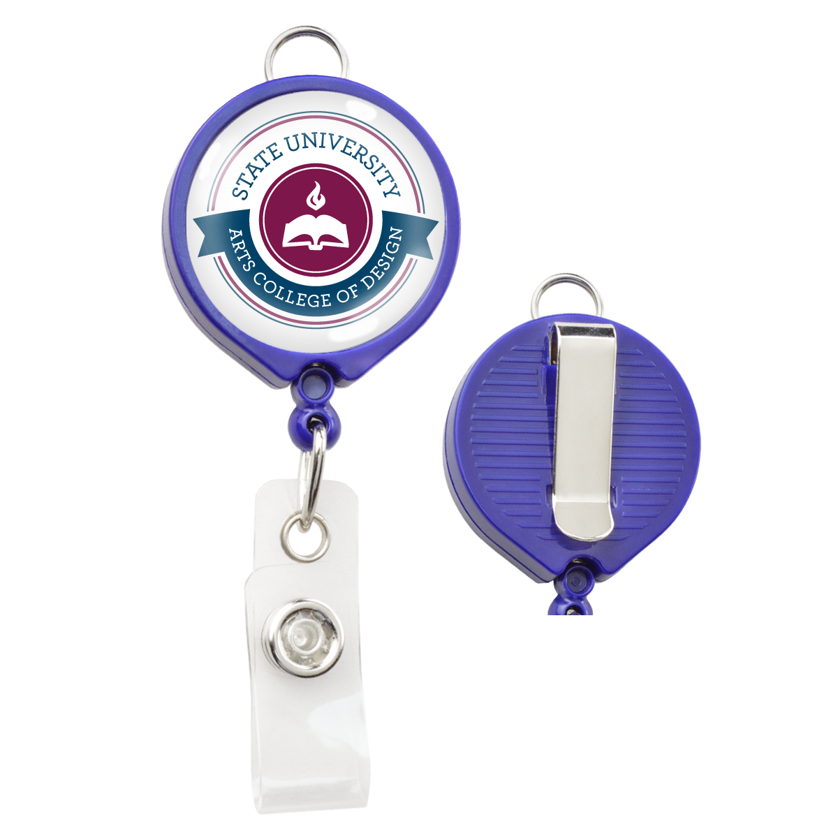 Custom Badge Reel with Belt Clip and Lanyard Attachment