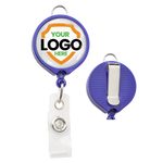 Blue badge reel with lanyard attachment and your logo