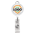 white badge reel with lanyard attachment and your logo