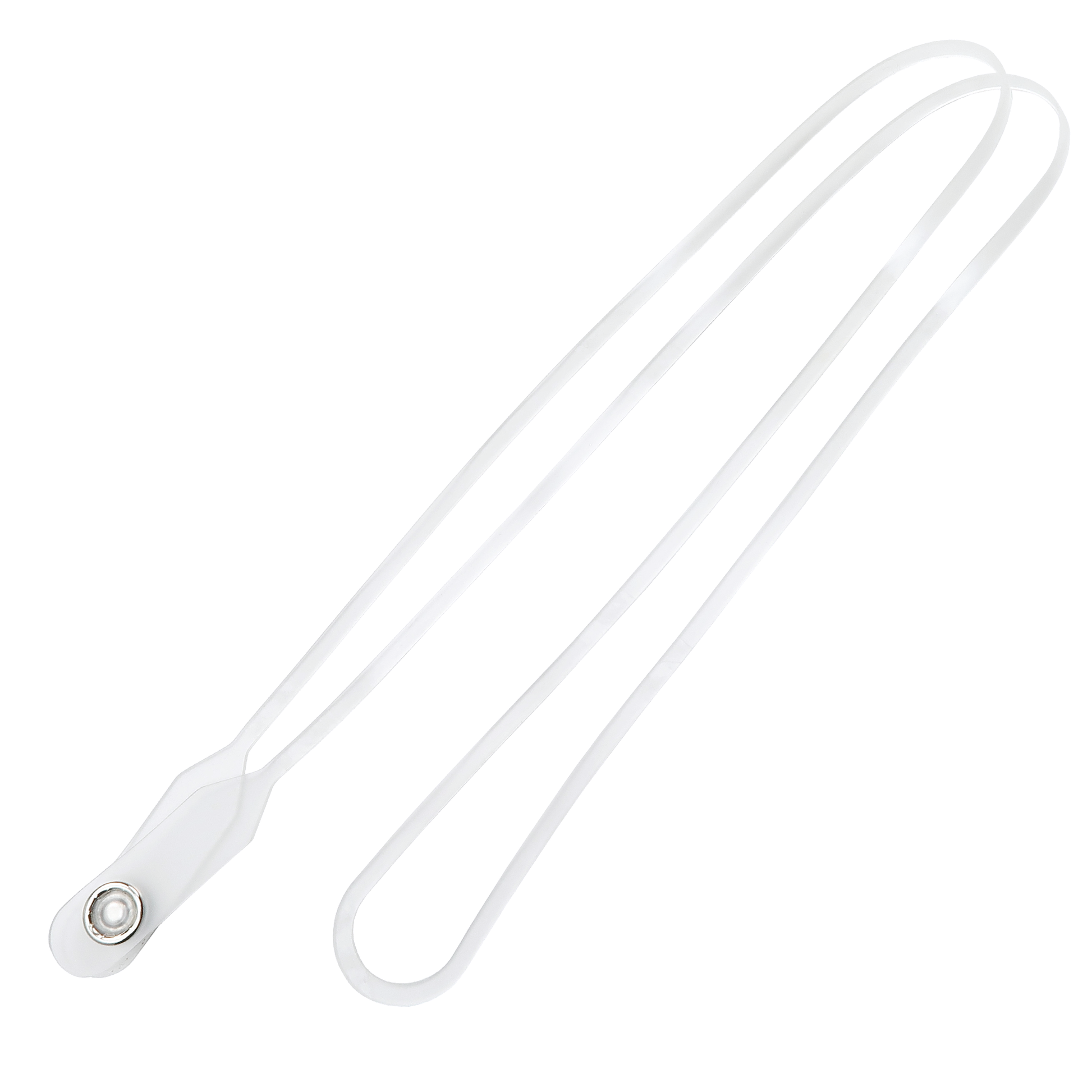 The Frosted Vinyl Clean Room Safe Lanyard - Breakaway 37" Neck Strap (P/N 2135-0100) features a metal snap button, ideal for securing ID badges or holders. Shown laid flat on a white background.