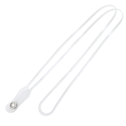 The Frosted Vinyl Clean Room Safe Lanyard - Breakaway 37" Neck Strap (P/N 2135-0100) features a metal snap button, ideal for securing ID badges or holders. Shown laid flat on a white background.