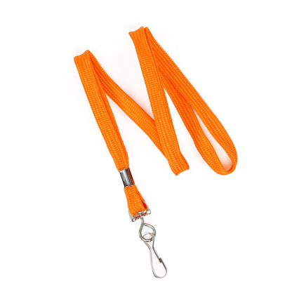 A Premium Economy Lanyard with Swivel Hook (3/8″ flat width, non-breakaway), shown in orange and displayed on a white background.