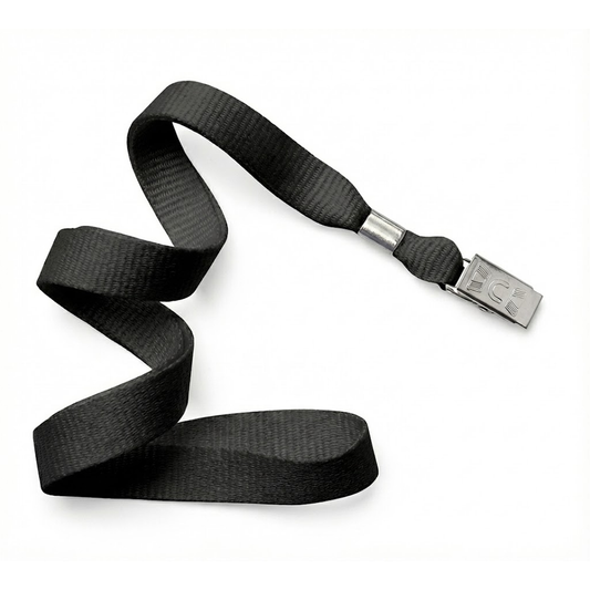 A **Wide Non-Breakaway Lanyard with Bulldog Clip - Microweave Polyester 5/8 Inch Wide (2136-355X)** on one end, perfect for professional use in holding ID badges or keys. Sold by Specialist ID.
