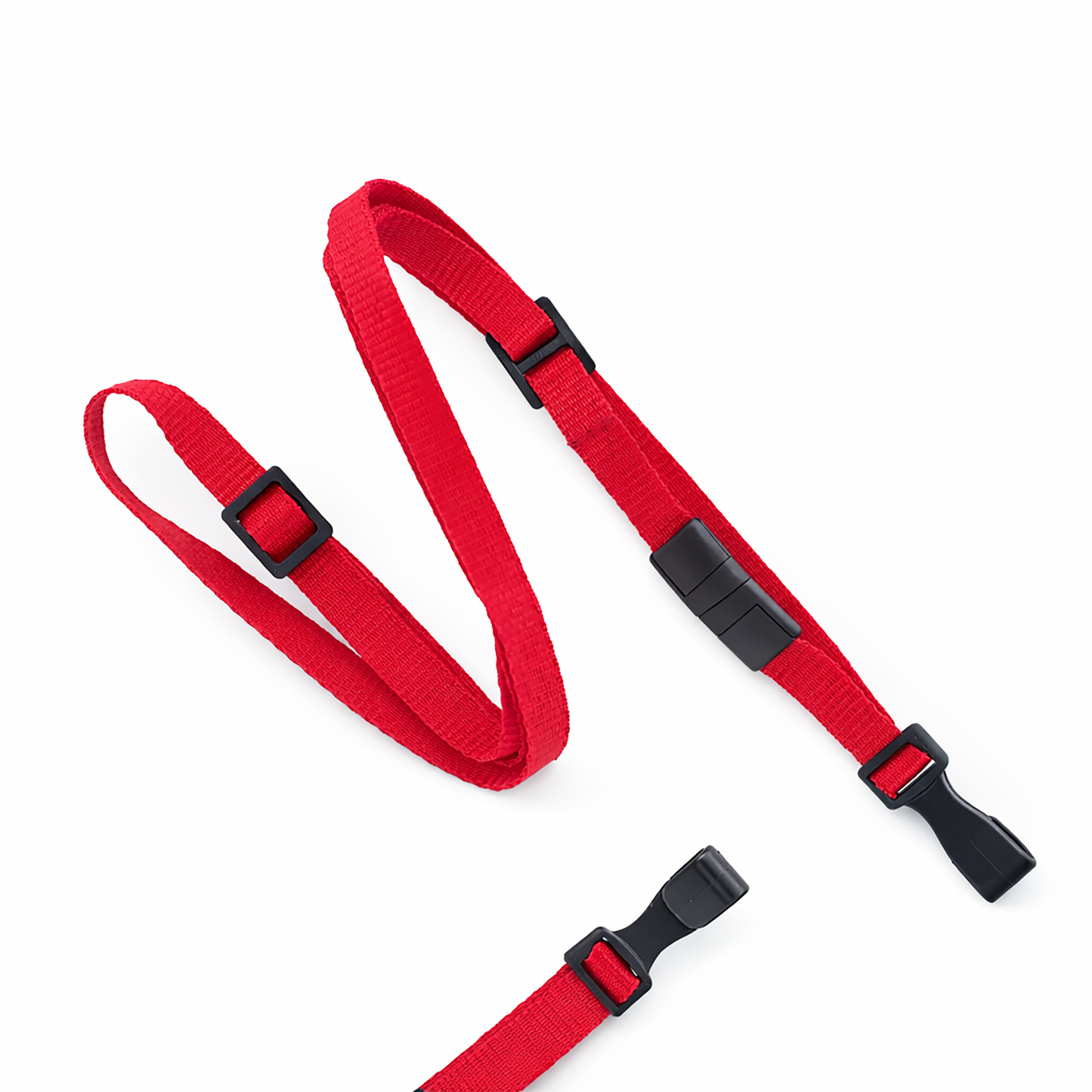 Adjustable Breakaway Lanyards Great For All Sizes (2137-203X) featuring red adjustable straps with black plastic buckle and sliders for ID badges are arranged on a white background.