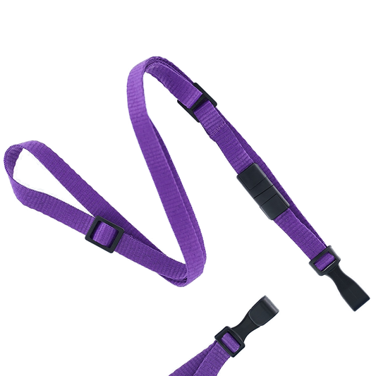 The Adjustable Breakaway Lanyards Great For All Sizes (2137-203X), shown here in purple strap with durable plastic buckle and a safety clasp, is against a white background.