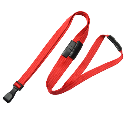 The Triple Breakaway Lanyard with THREE Safety Breakaway Points (2137-300X), a red, metal-free lanyard with black plastic clips on both ends, is displayed on a white background.