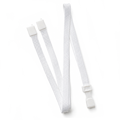 A white Breakaway Lanyard with No Twist Plastic ID Clip (2137-474X), MRI and metal detector friendly, is shown on a plain white background.
