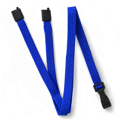 The Breakaway Lanyard with No Twist Plastic ID Clip (2137-474X) is MRI and metal detector friendly, featuring black plastic clips, shown in blue on a white background.