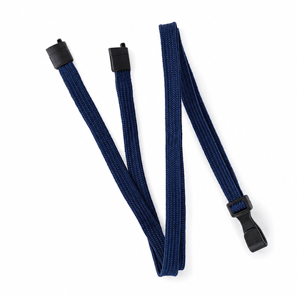 A navy Breakaway Lanyard with No Twist Plastic ID Clip (2137-474X), MRI and Metal detector friendly, shown on a white background.