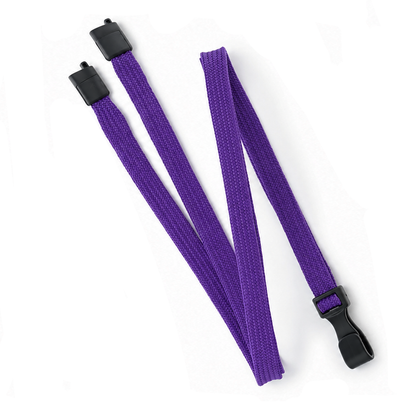 A purple Breakaway Lanyard with No Twist Plastic ID Clip - MRI and Metal Detector Friendly (2137-474X) in purple, featuring a black plastic clip and two black attachments, is displayed on a white background.