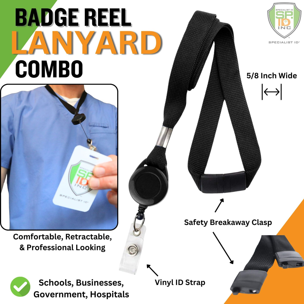 Porte Badge Id avec Lanyard Breakaway, Badge Reel rétractable, Clips de Porte Badge Id avec Lanyard Breakaway, Badge Reel rétractable, Clips de