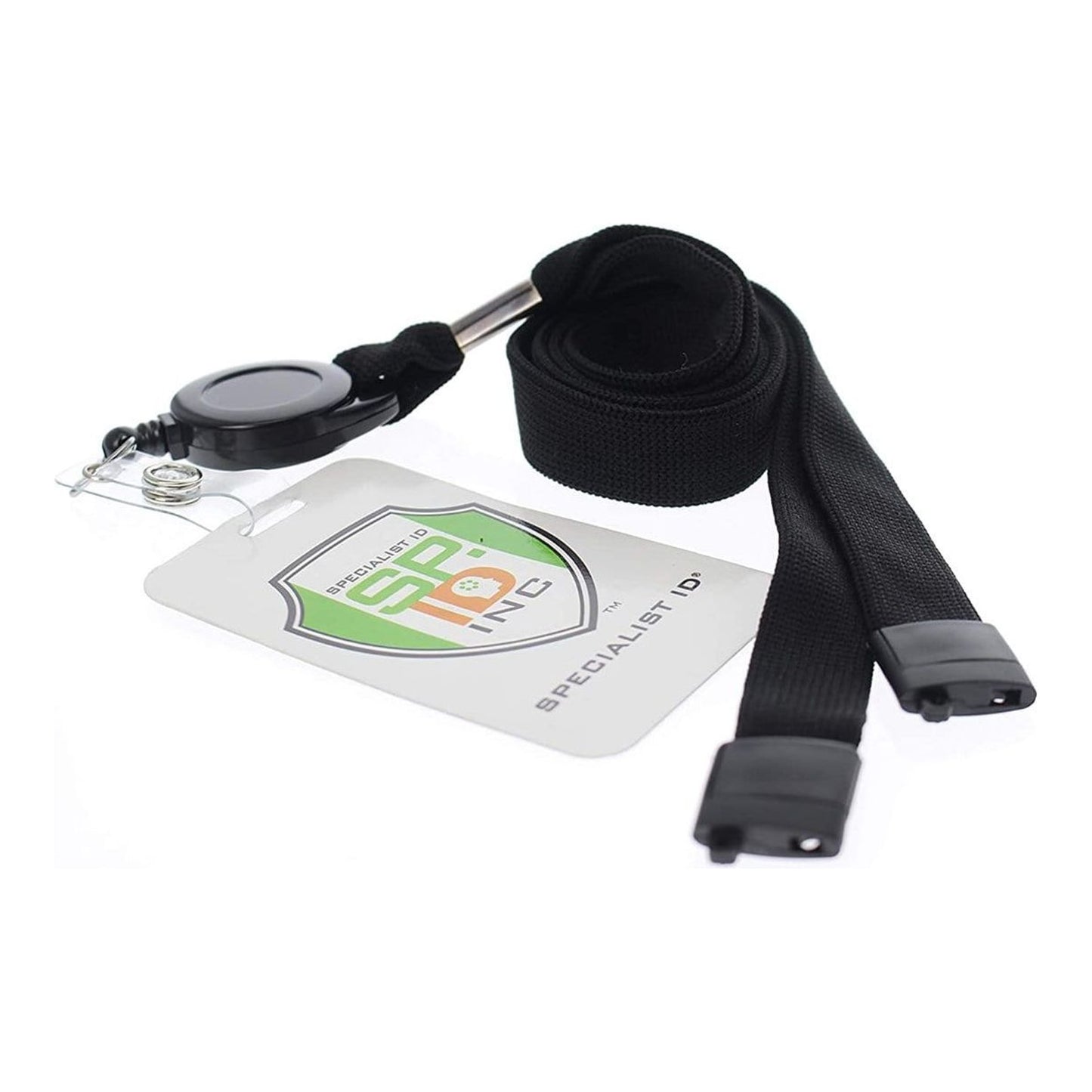 Black Breakaway Lanyard ID Holder Badge Reel Combo (2138-7001), showing retractable reel and breakaway clasp. Sold by Specialist ID.