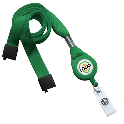 Breakaway Lanyard with Custom Badge Reel Combo - Add Your Logo to Customize with a retractable badge holder and a customizable logo area, perfect for enhancing brand awareness. The custom lanyards feature metal and plastic clips for attaching an ID card or badge.