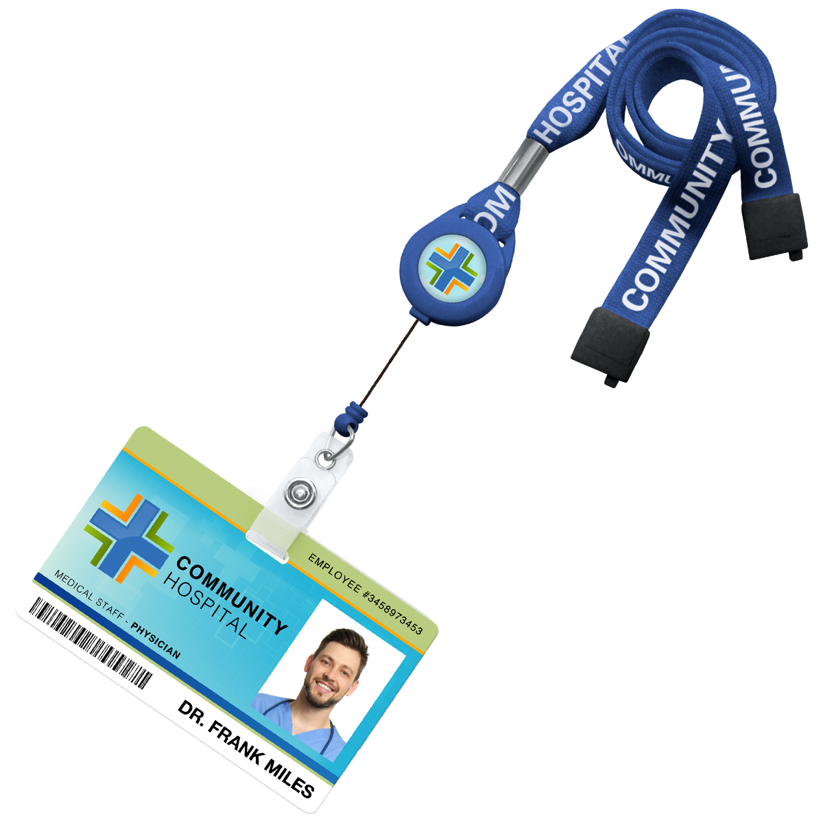Silk screen printed lanyard with a custom badge reel and ID badge