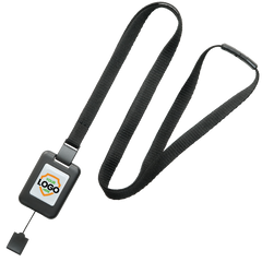 A Customizable SlimReel Breakaway Lanyard ID Holder Badge Reel Combo (2138-800X) with a retractable badge holder, featuring a central space for your company logo. This versatile ID badge reel combo ensures both style and functionality.