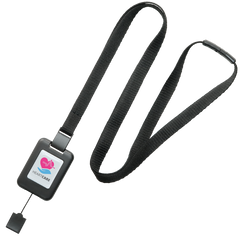 A customizable SlimReel Breakaway Lanyard ID Holder Badge Reel Combo (2138-800X) featuring a "Heartcare" logo, a pink heart graphic, and an ID badge reel combo. Sold by Specialist ID.