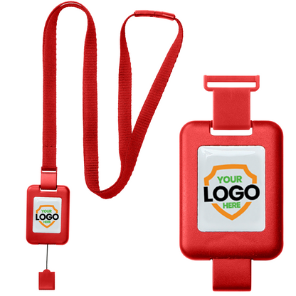 Customizable SlimReel Breakaway Lanyard ID Holder Badge Reel Combo (2138-800X) with a customizable lanyard, featuring a "Your Logo Here" section. This ID badge reel combo is perfect for displaying your company logo.