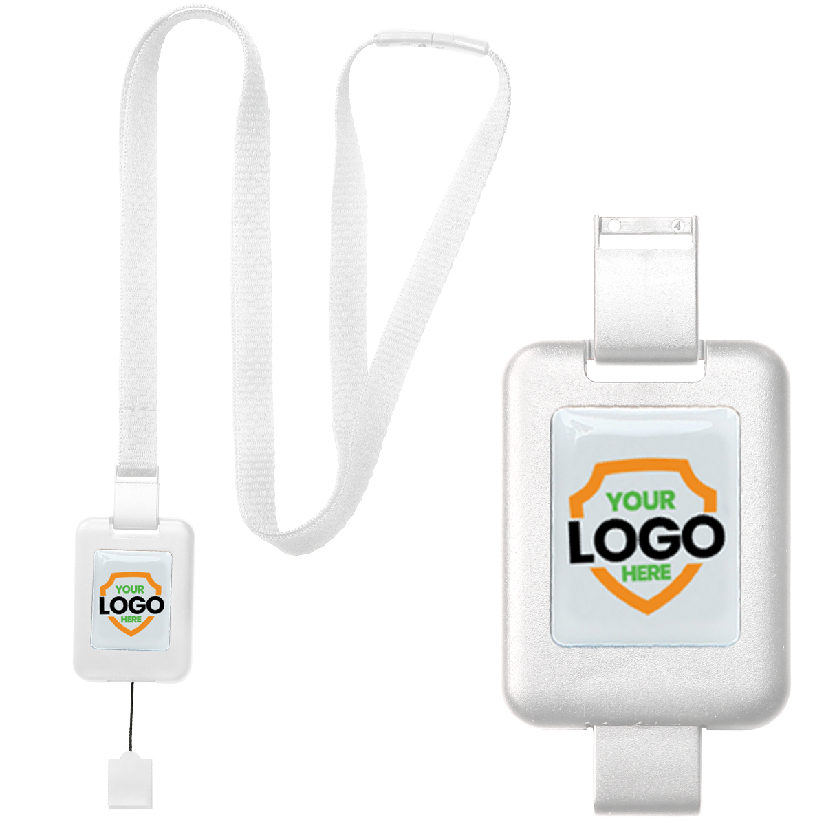 Customizable SlimReel Square Shape Badge Reel with Breakaway Lanyard Personalize with Logo (2138-8008-White)