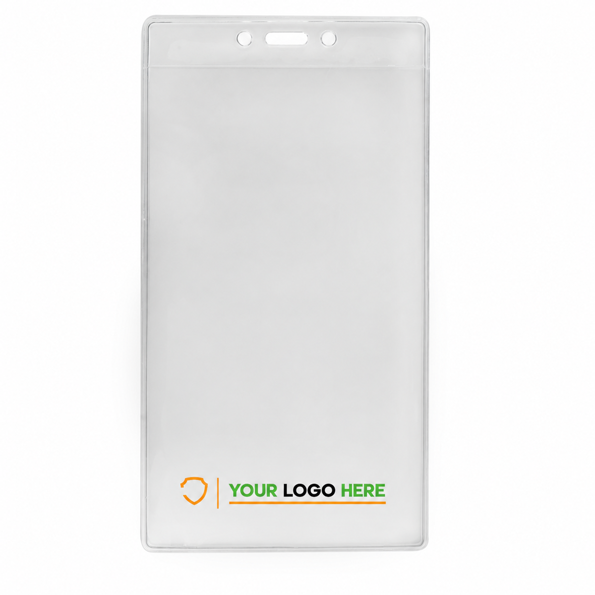 306-4258 badge holder with a small shield and horizontal Your Logo Here branding along the bottom.
