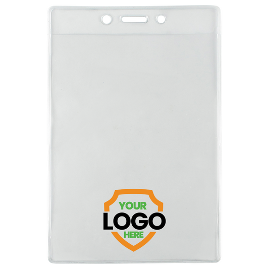 add  your logo to brand your vertical vinyl 3 1/2" X 5 1/4" badge holders