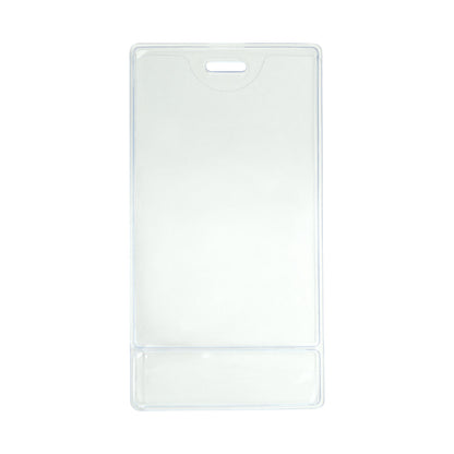 Premium Vinyl Vertical Display Holder with Slot with a vertical orientation and a cutout notch at the top for attachment. Sold by Specialist ID.